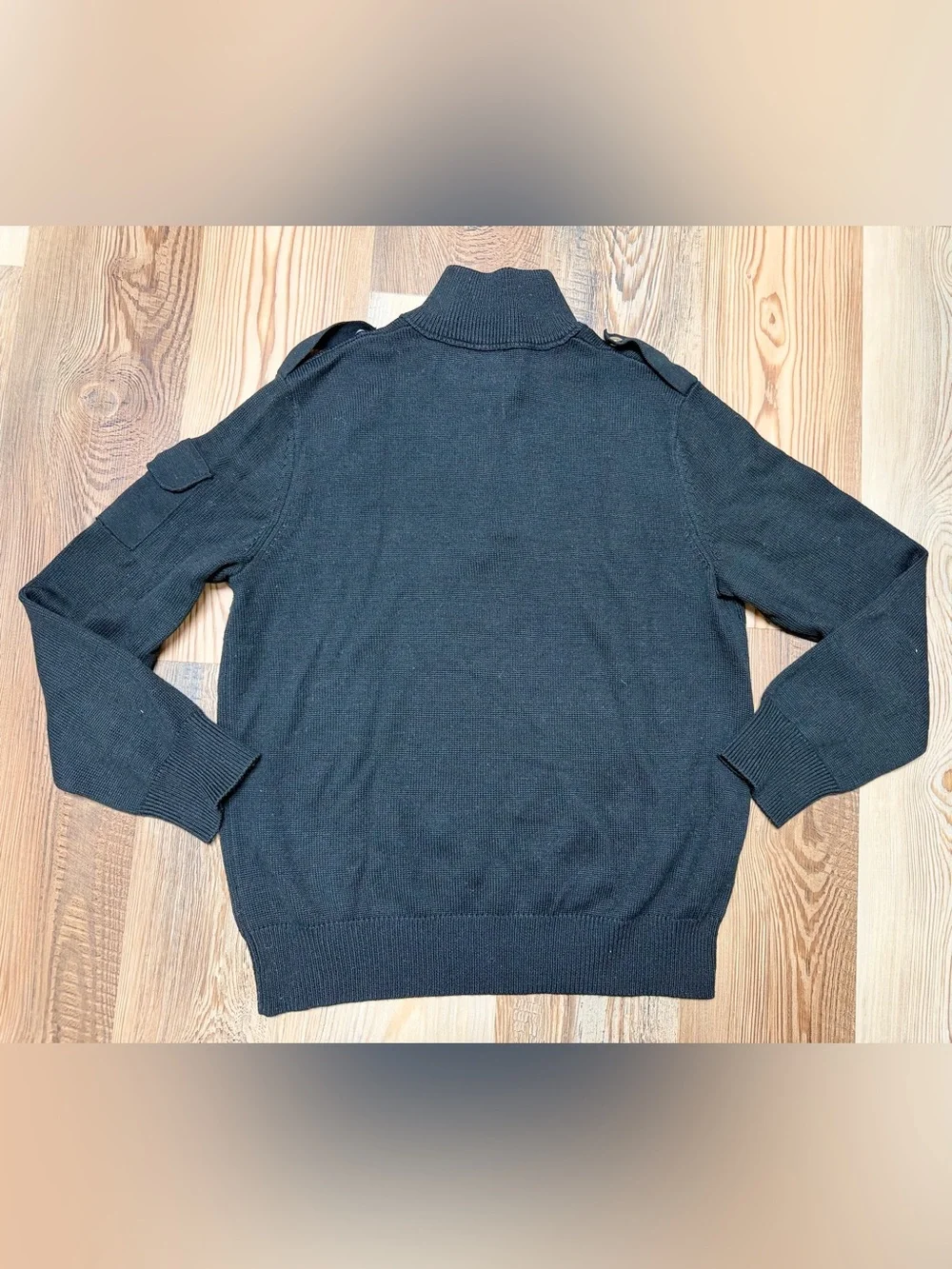 Banana Republic Men Large Italian Yarn Half Zip Tactical Military Sweater Black